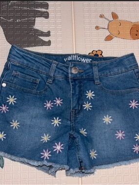 Wallflower Light Blue Denim Shorts with Embroidered Waistband